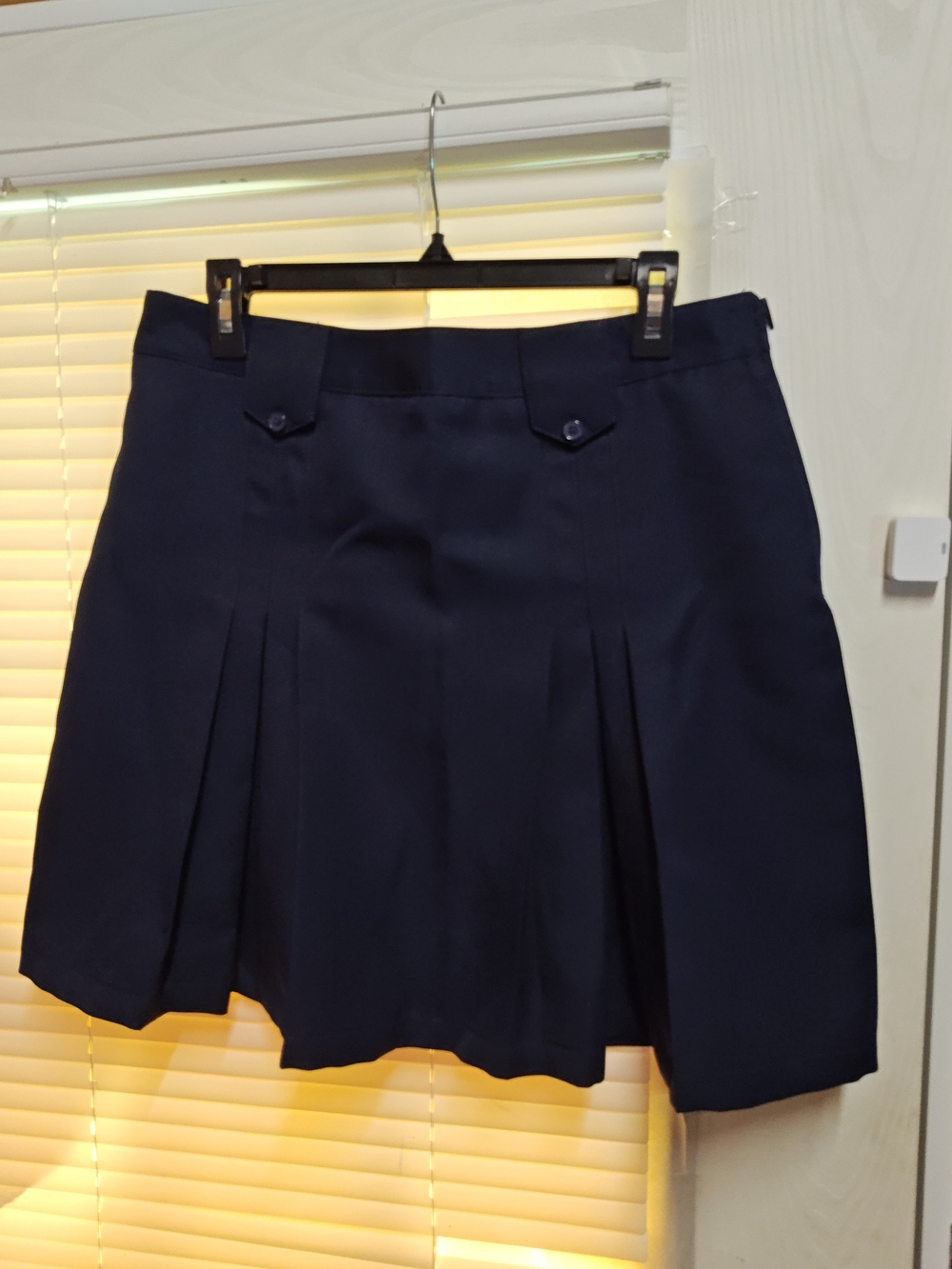 French Toast Pleated Front Skirt with Button Tabs